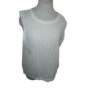 Cynthia Steffe White Open Knit Sleeveless Sweater Vest Women’s Large 100% Cotton